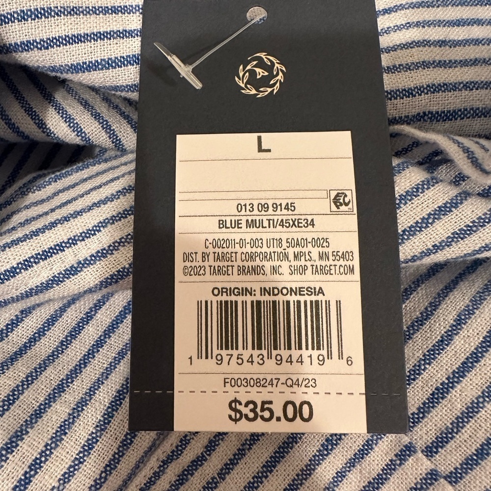 NWT Linen Blend 3/4 Sleeve Midi Shirtdress Pockets Coastal Cover Up Sz L - Picture 13 of 13